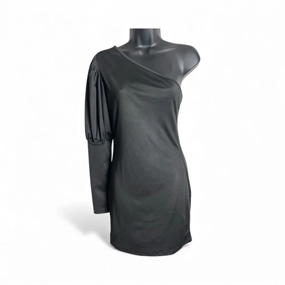 NWT Elegant Black One-Shoulder Dress Size Lg